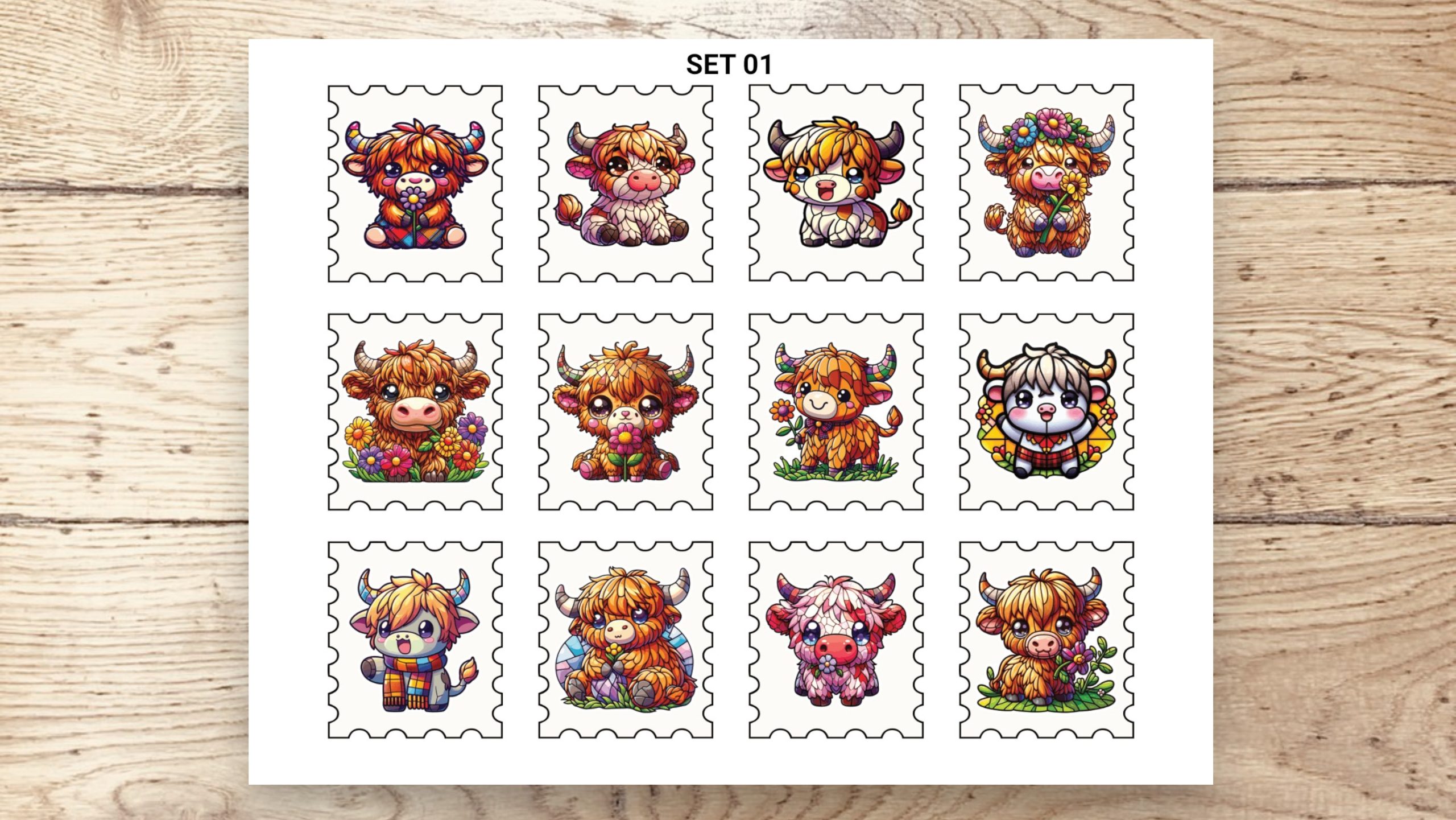 Stamp Stickers - Highland Cows 01 - Image 3