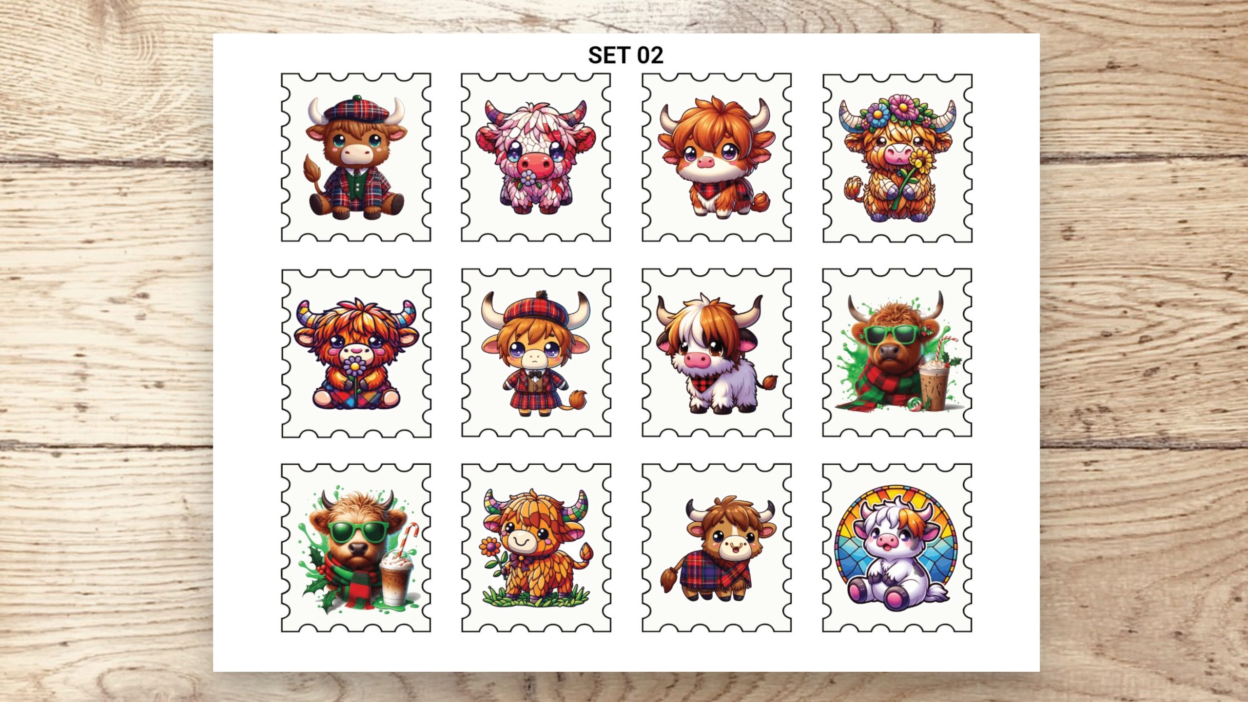 Stamp Stickers - Highland Cows 01 - Image 4