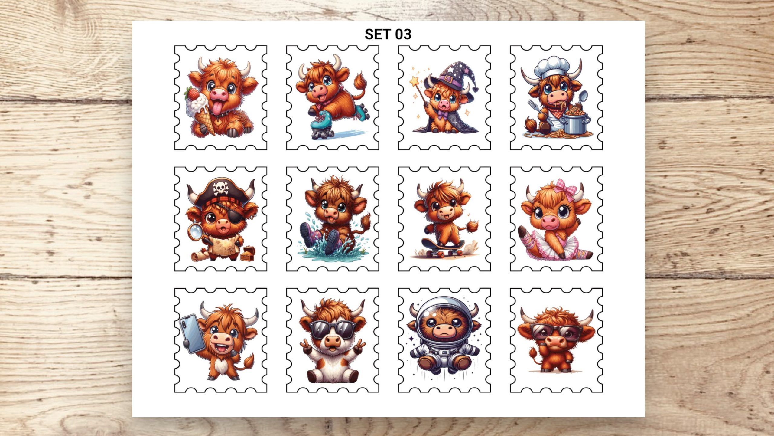 Stamp Stickers - Highland Cows 01 - Image 5