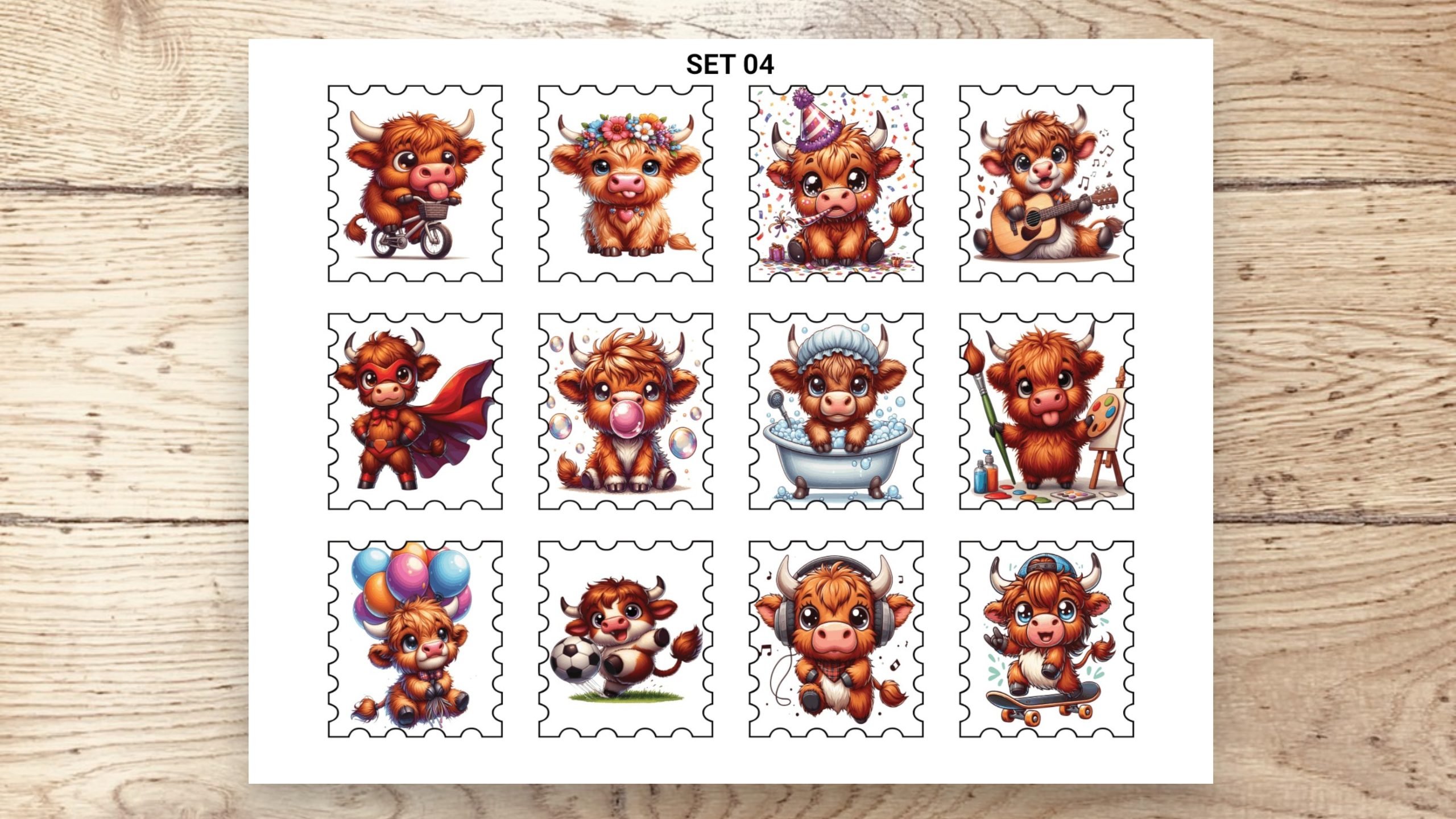 Stamp Stickers - Highland Cows 01 - Image 6