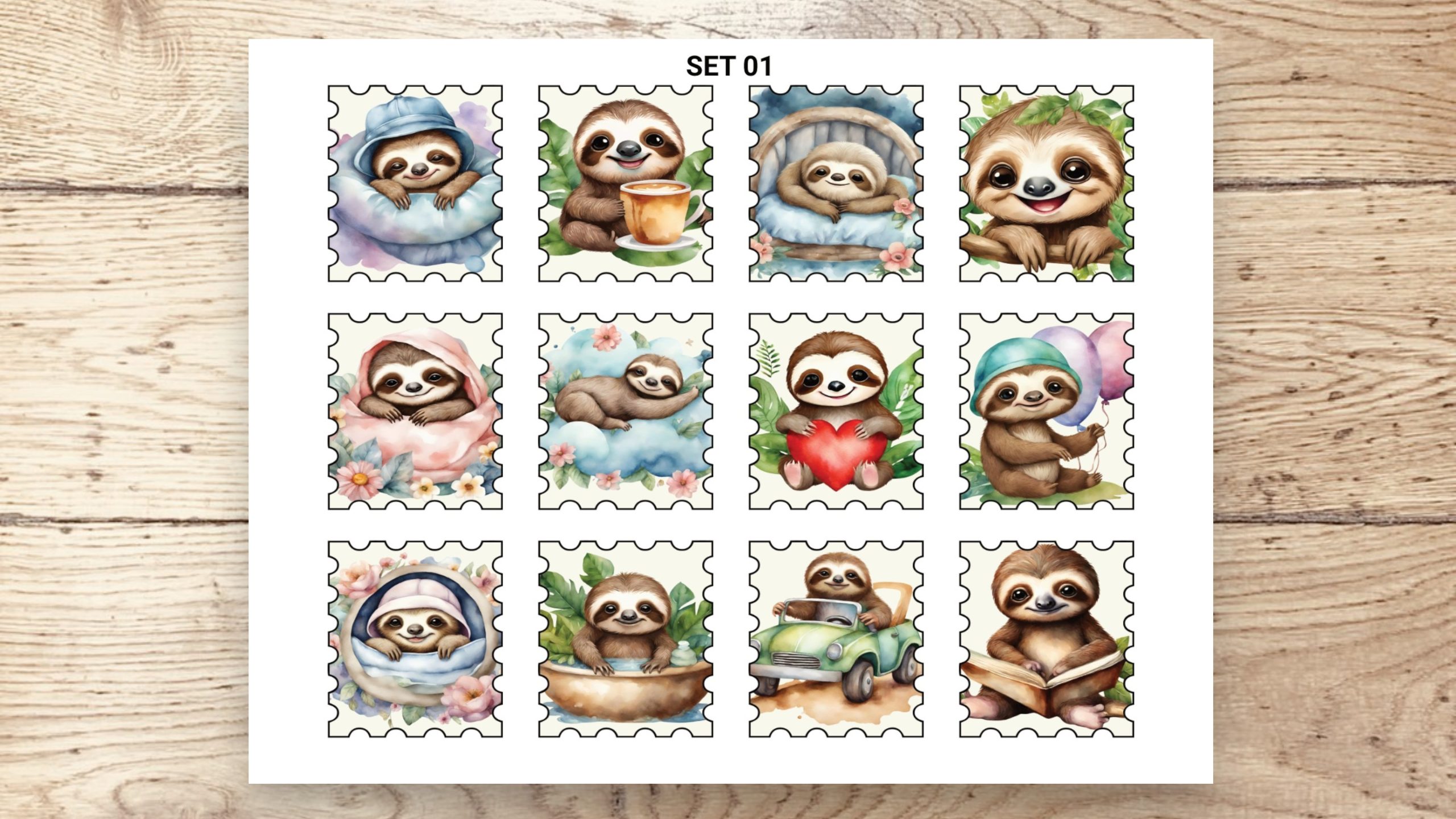 Stamp Stickers - Sloths 01 - Image 3